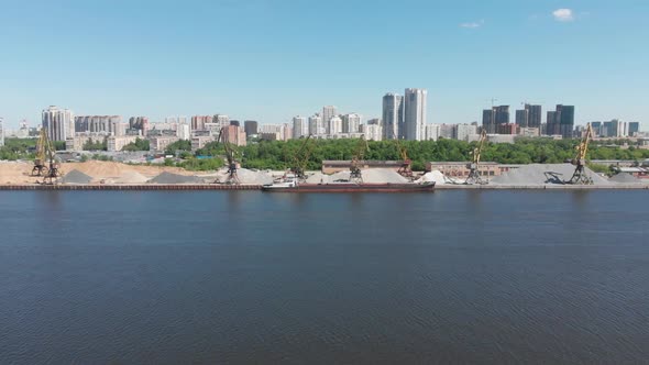 Traffic Along Cargo Port on Moscow Canal in Moscow, Russia