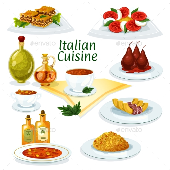  Italian Cuisine Cartoon Icon for Restaurant Design by 