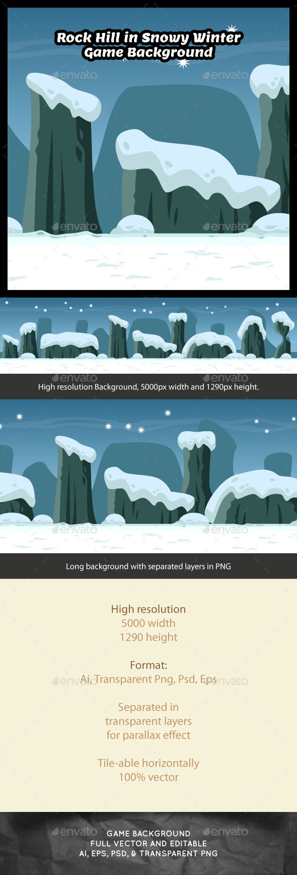 Rock Hill in Snowy Winter Game Background - Backgrounds Game Assets