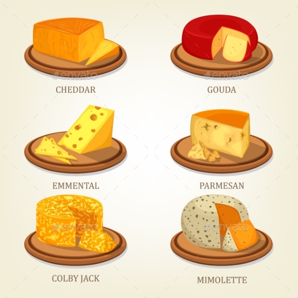 Sliced French and Swiss Cheese Food Icons - Food Objects