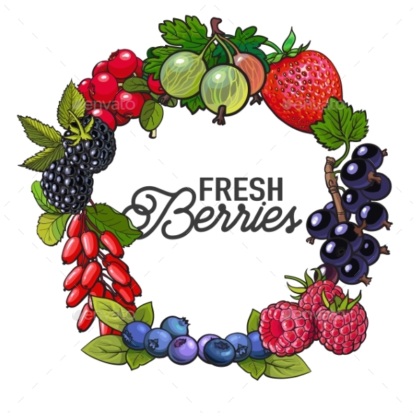 Round Frame of Garden Berries with Place for Text - Flowers & Plants Nature