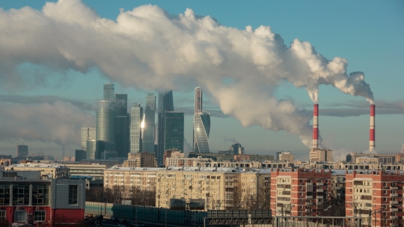 View of Moscow City With Smoke