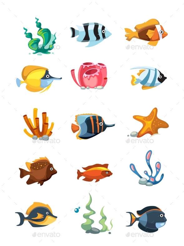 Cartoon Aquarium Decor Objects Underwater - Animals Characters
