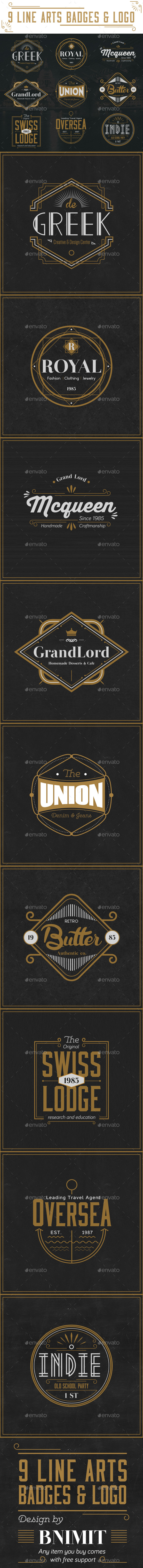 9 Line Arts Badges & Logo - Badges & Stickers Web Elements