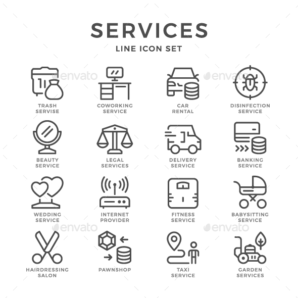 Set Line Icons of Services - Man-made objects Objects
