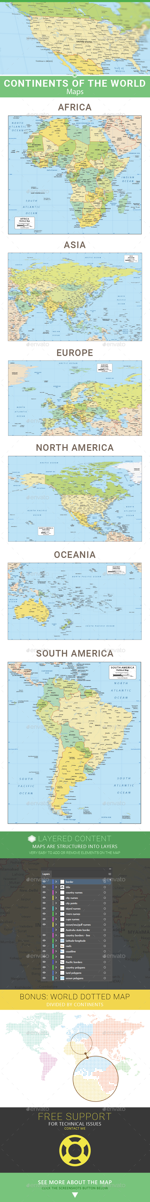 Continents of the World - Maps - Miscellaneous Vectors