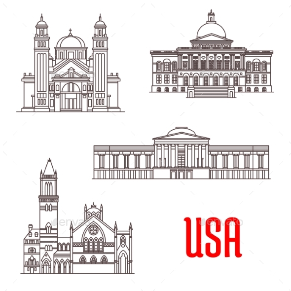 USA Architecture Landmarks Icons - Travel Conceptual