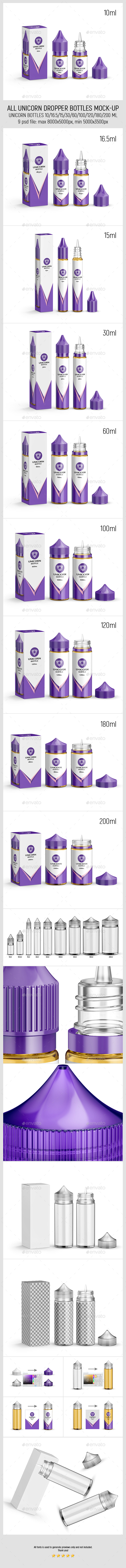 All Unicorn Dropper Bottles Mock-up - Miscellaneous Packaging