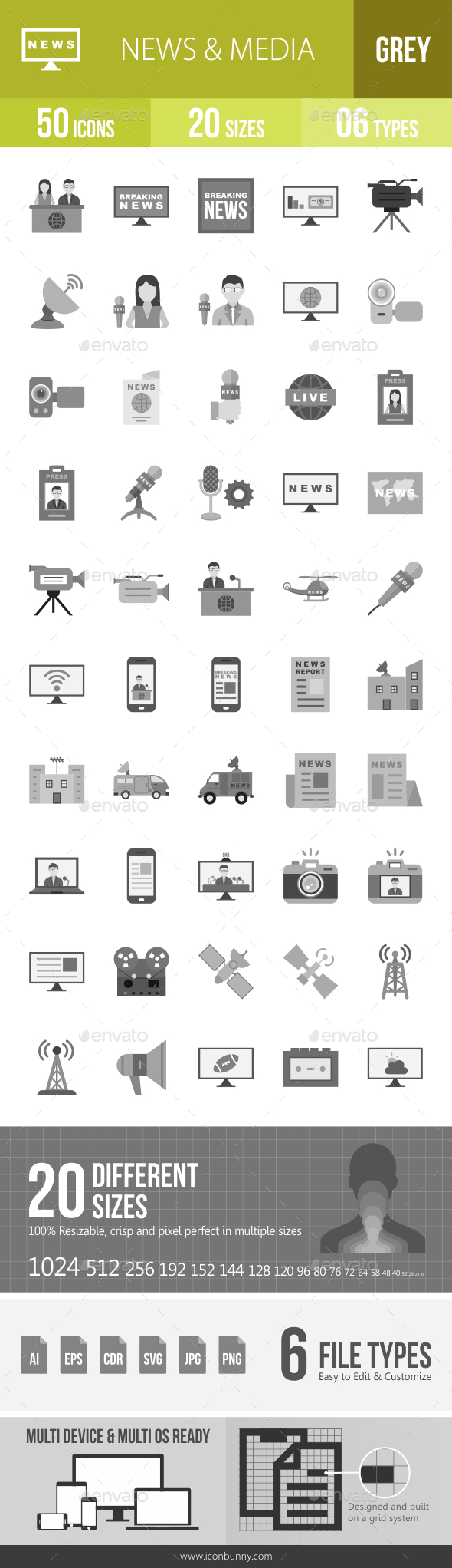 News & Media Greyscale Icons - Icons