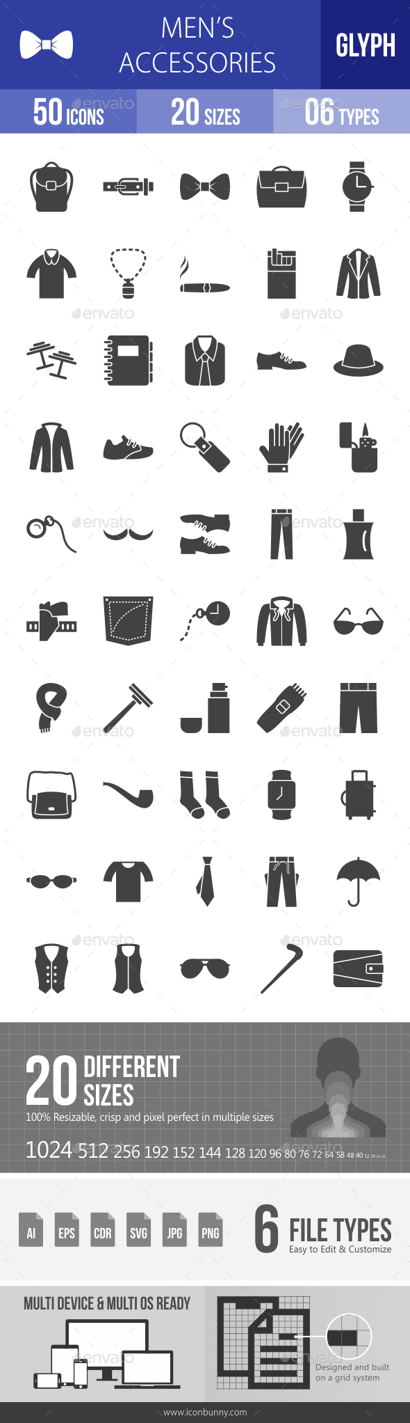 Men's Accessories Glyph Icons - Icons