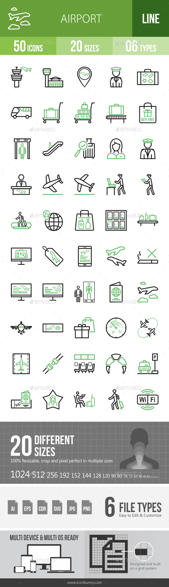 Airport Line Green & Black Icons - Icons