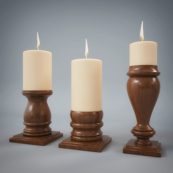 Wooden Candle Set - 3Docean 19295846
