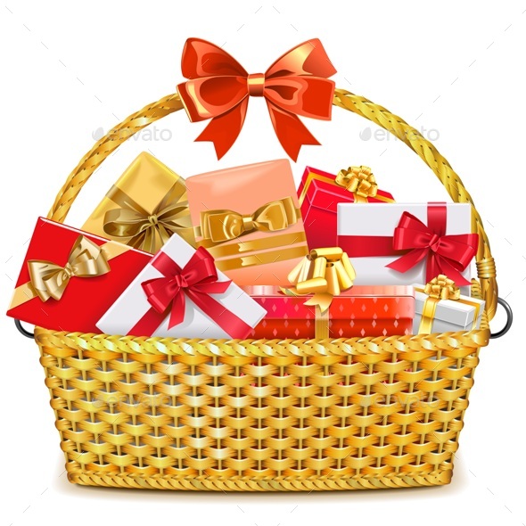 Wicker Basket with Gifts - Miscellaneous Seasons/Holidays
