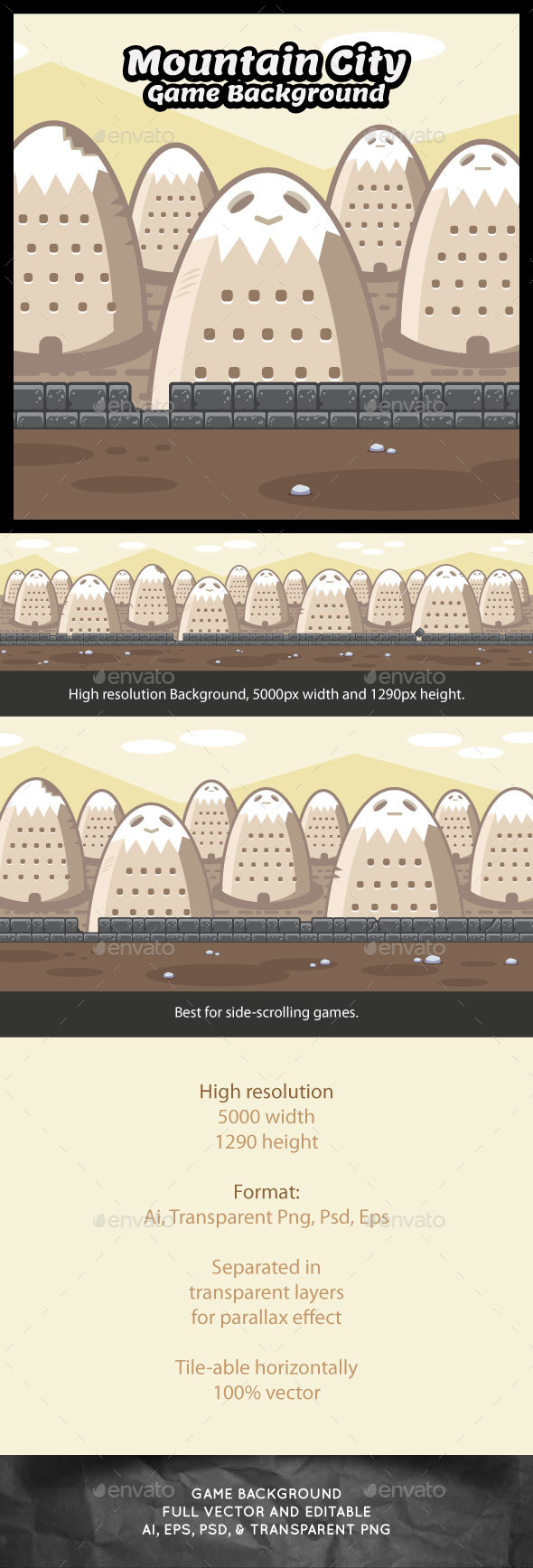 Mountain City Game Background - Backgrounds Game Assets
