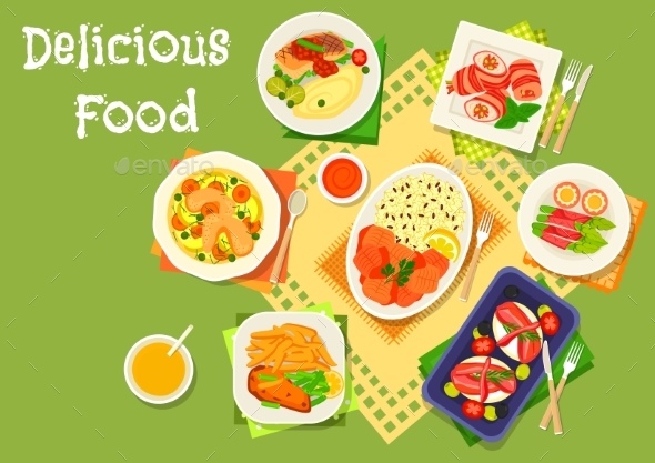 Dinner Dishes with Bacon Snacks Icon - Food Objects