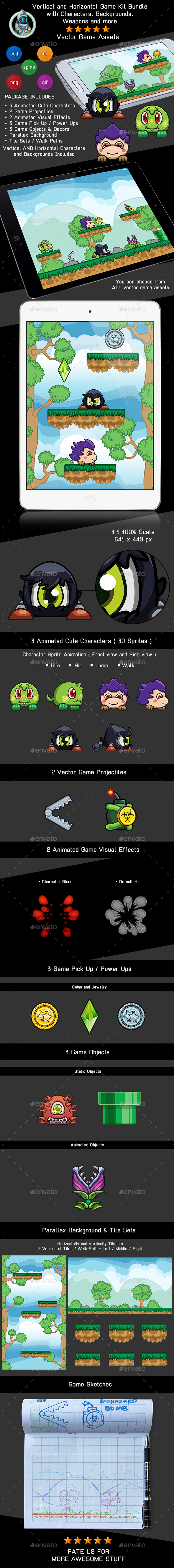 Vector Cute Game Assets with Characters, Weapons and More - Game Kits Game Assets