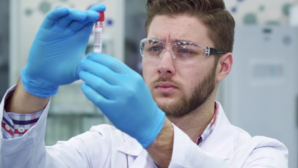 Man Looking at the Test-tube at the Laboratory alt