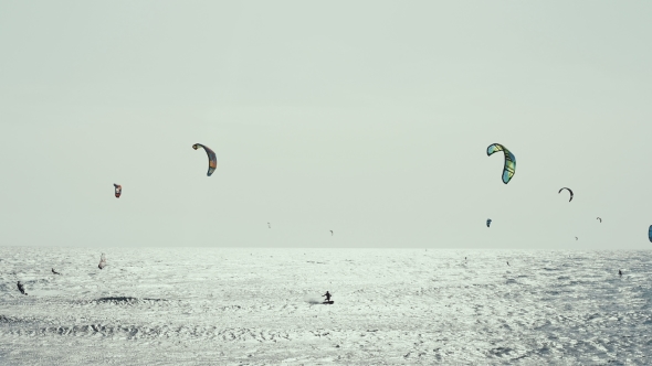 Kite Surfing in Atlantic Ocean, Extreme Summer Sport. Canary Islands alt