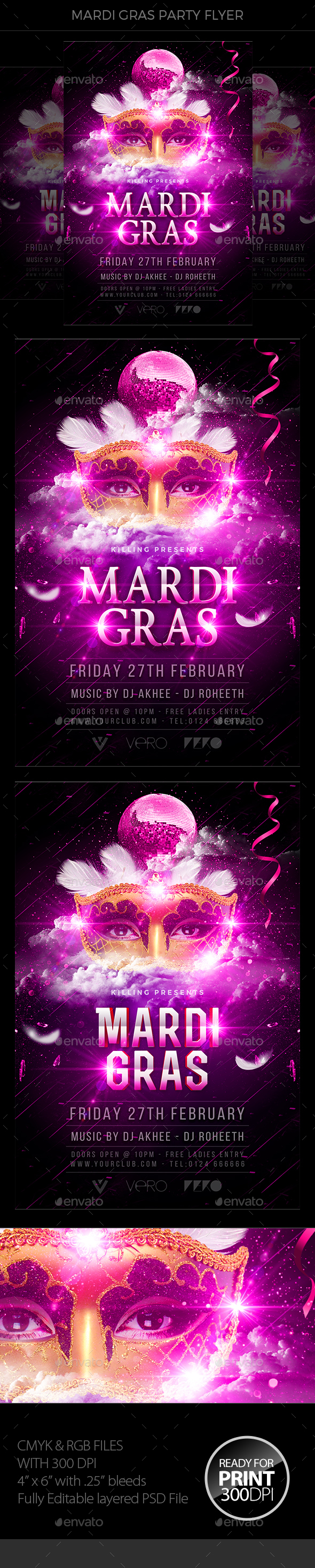 Mardi Gras Party Flyer - Events Flyers
