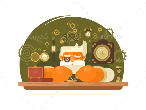 Watchmaker Repairing Mechanical Wrist Clock - People Characters