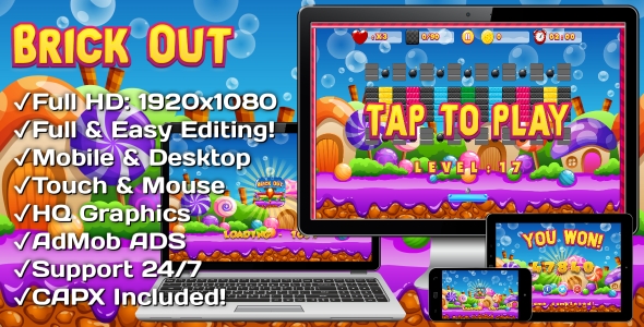 Brick Out - Html5 Game, Mobile Version+Admob!!! (Construct 3 | Construct 2 | Capx) - 24