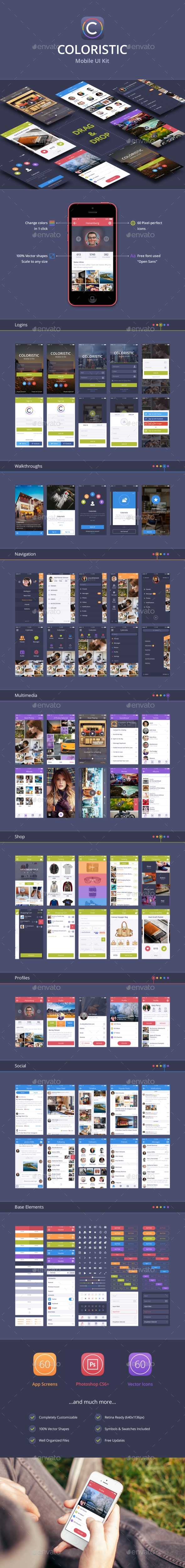 Coloristic: iOS/Android UI Kit (60 App Screens) - User Interfaces Web Elements