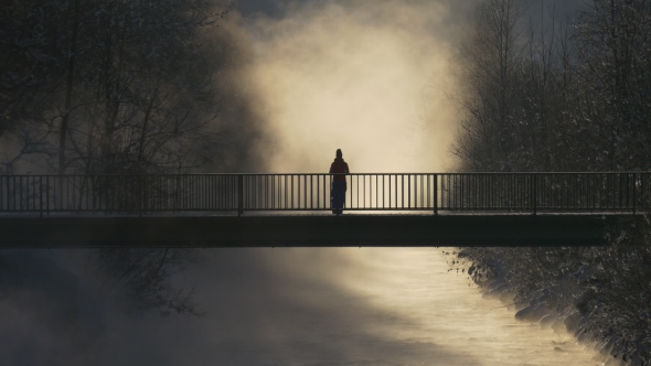Steam Over the Water and a Woman on the Bridge