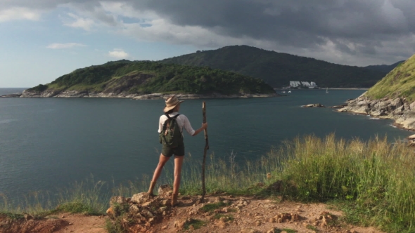 Hiker With Backpack, Traveling Adventure Concept alt