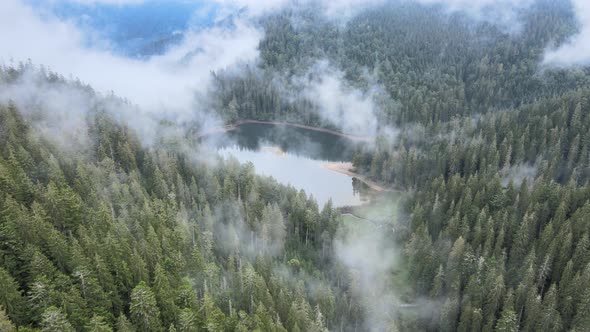 Mountain Lake Synevyr. Aerial View of the Carpathian Mountains in Autumn. Ukraine alt