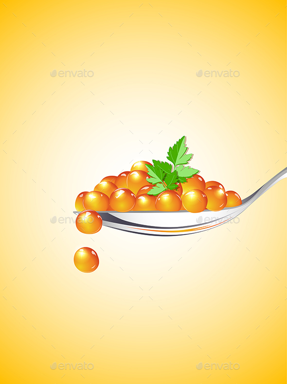 Spoon with Red Caviar - Food Objects