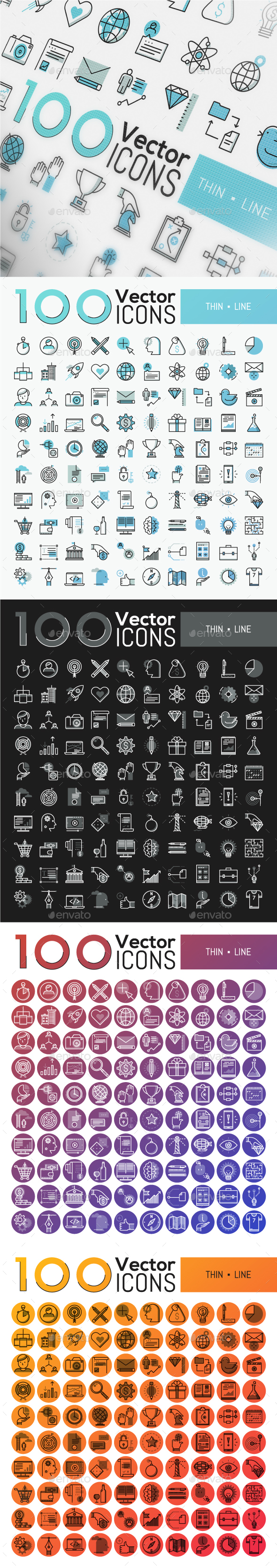 400 Thin Line Icons - Business Icons