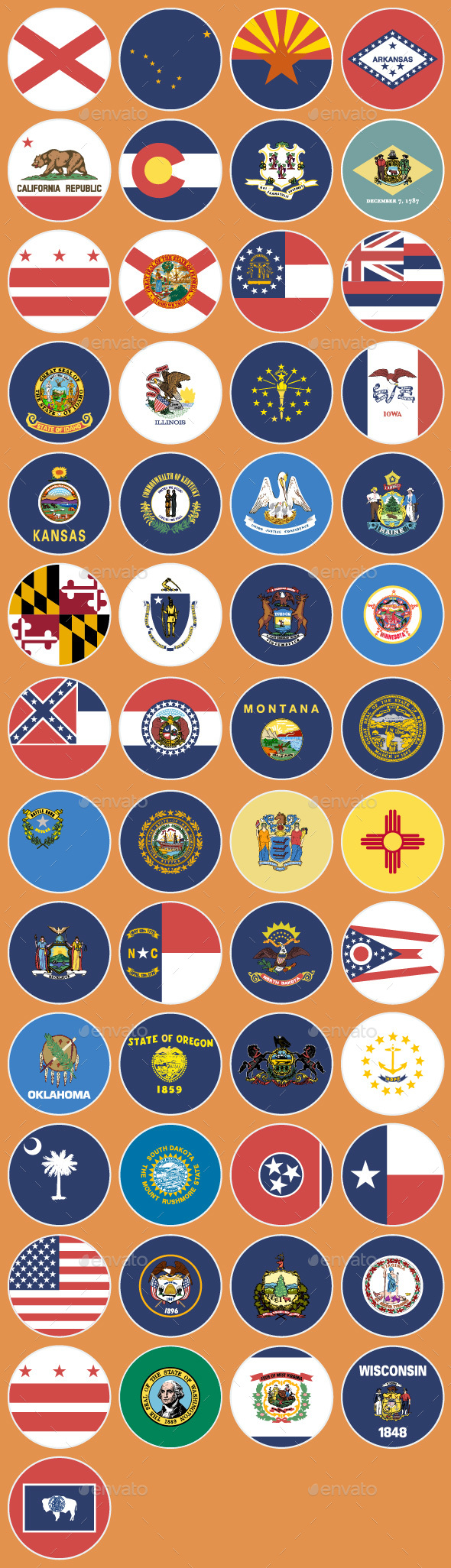 Flat Flag Icons US States - Web Icons