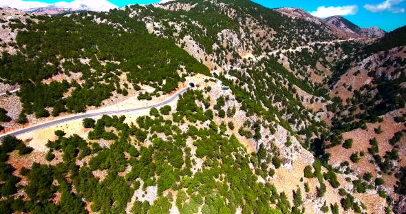 Flying Above Gorge in Mountains