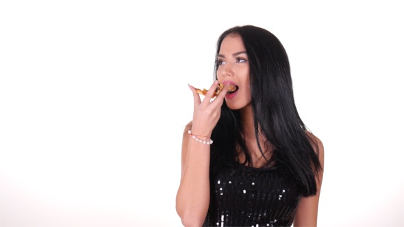 Beautiful Girl Eats Pizza