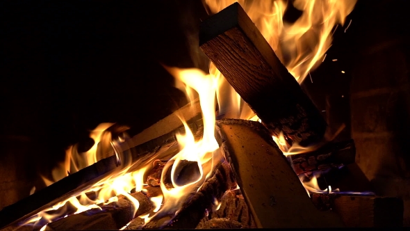 Burning Wood in the Fireplace