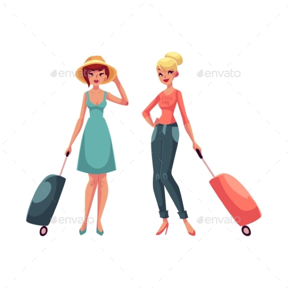 Two Girls Travelling Together - People Characters