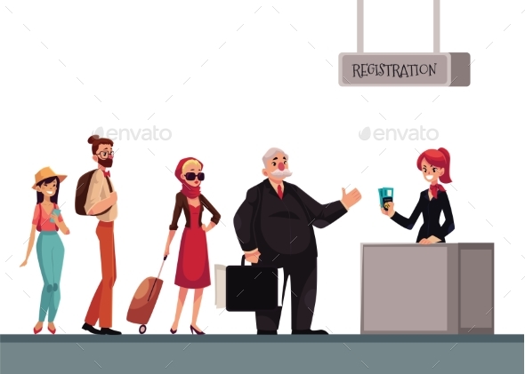 Line To Airport Check-in, Passenger and Baggage - Travel Conceptual