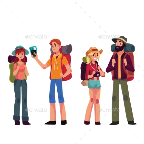 Set of Young Male and Female Travelers - People Characters