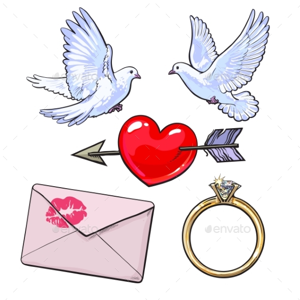 Wedding or Engagement Icon Set with Doves - Weddings Seasons/Holidays