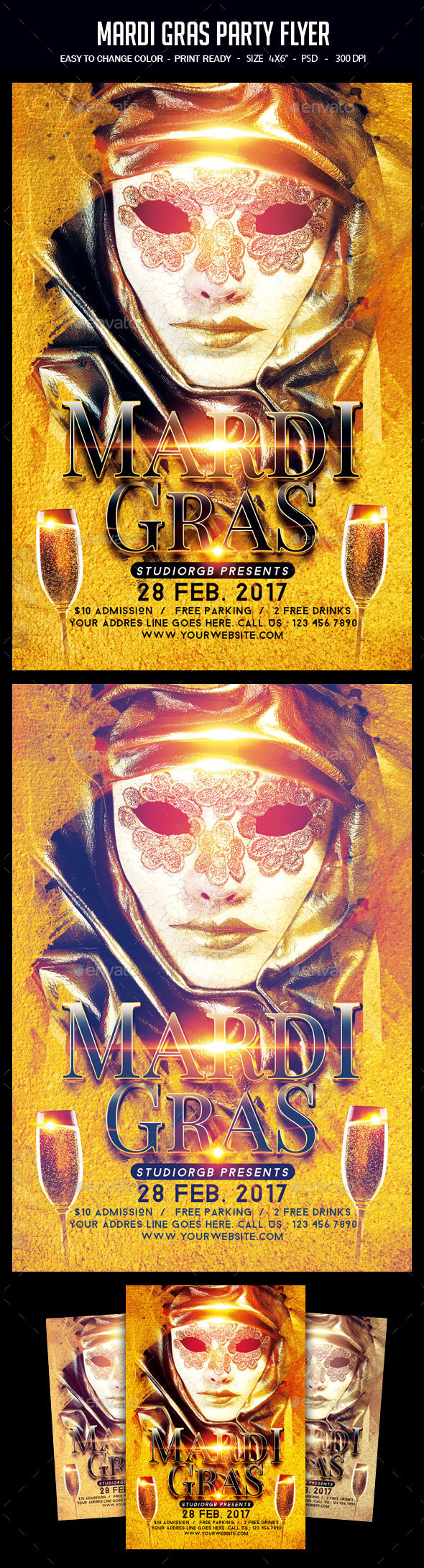 Mardi Gras Flyer - Clubs & Parties Events