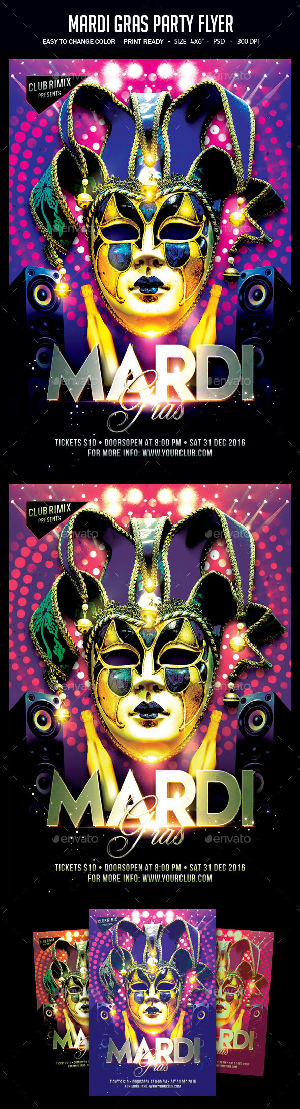 Mardi Gras Flyer - Clubs & Parties Events