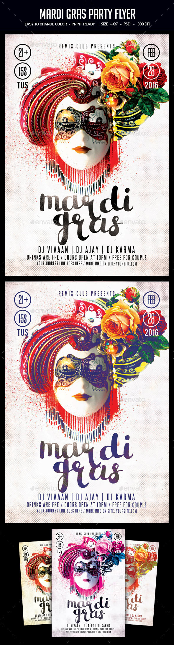 Mardi Gras Flyer - Clubs & Parties Events