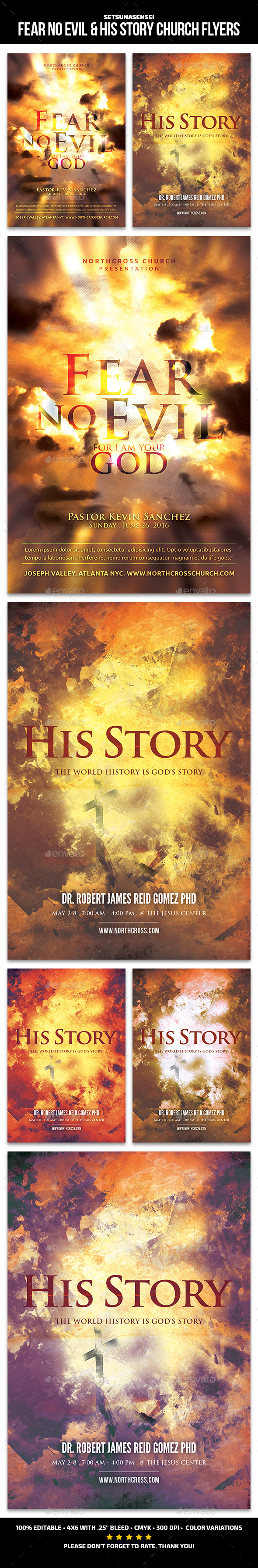 Fear No Evil & His Story Church Flyers - Church Flyers