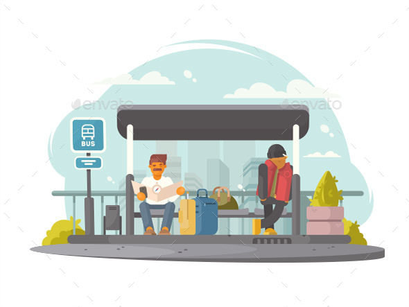 Passengers at Bus Stop - People Characters