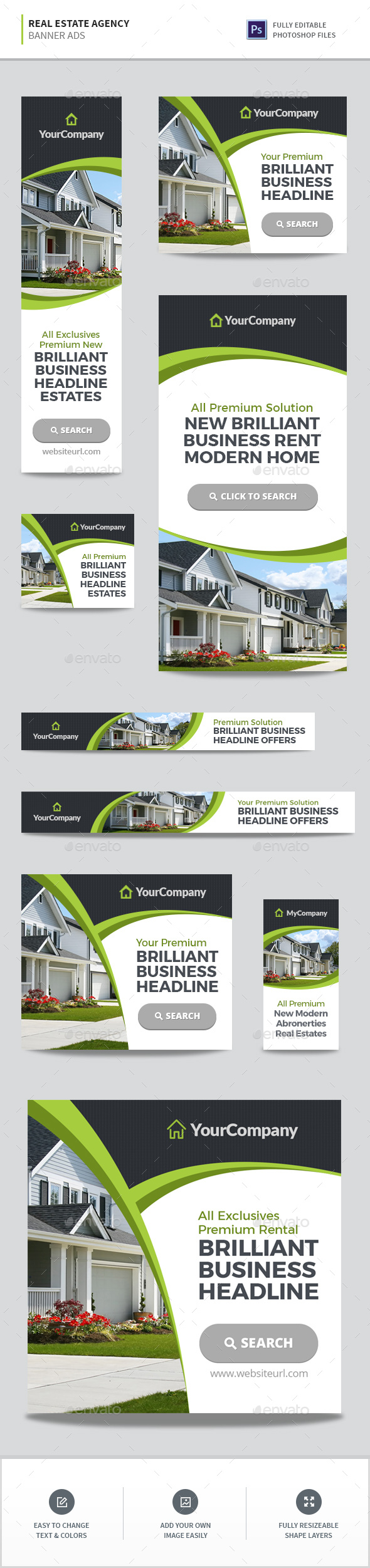 Real Estate Agency Banners - Banners & Ads Web Elements