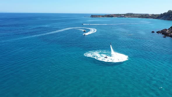 Fly Boarding and Sea Riding in a Sunny Summer Day, Zakynthos, Greece