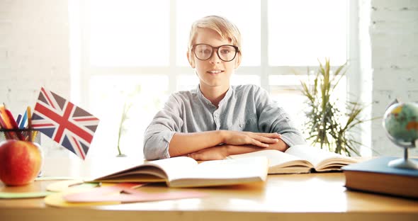 Portrait of Schoolboy in Classroom