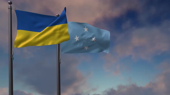 Micronesia Flag Waving Along With The National Flag Of The Ukraine - 4K alt
