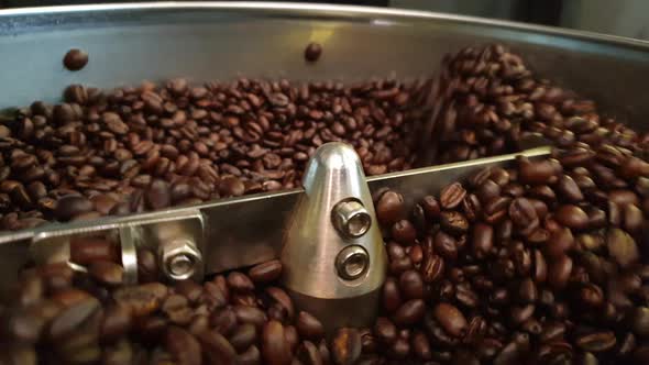 Automatic Machine Roasting Coffee Beans Close Up