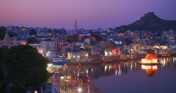 View of Famous Indian Hinduism Pilgrimage Town Sacred Holy Hindu Religious City Pushkar with Pushkar alt